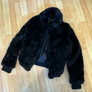 Black faux fur bomber jacket